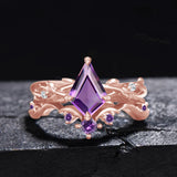 Oseew Amethyst rings for women sterling silver Amethyst engagement ring set Anniversary Kite Shape
