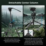 SmallRig AD-50Pro Heavy Duty Video Tripod, Carbon Fiber Lightweight Tripod with FreeSpeed One-Step Height Adjustment, Fluid Head, Dual-Mode QR Plate, Center Column, Weight 7lb, Load up 13.2lb