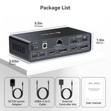 USB C KVM Switch Docking Station for 2 Montors 2 Laptops or MacBook with Displaylink,14-in-1 Thunderbolt Docking Station Support Extended/Copy Mode with 4K@60Hz HDMI and Displayport Dual Display Out