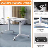 White Folding Conference Table Bussiness Conference Room Tables with Flip-Top Design & Silent Wheels