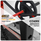 Power Cage with LAT Pulldown, Multi-Functional Power Rack with Cable Pulley System and J-Hooks, Squat Rack with Dip Bars and Landmine Attachment, Weight Cage (Black/Red)