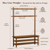 Wamhom Coat Rack, 3-in-1 Hall Tree with Bench and Shoe Storage, Entryway Bench with Shoe Storage with 11 Hooks, Freestanding Coat Rack Organizer for Mudroom, Hallway, 42.9" Long