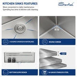 Sarlai 33 Inch Waterfall Kitchen Sink Drop In - 33x22 Waterfall Drop Workstation Stainless Steel 16 Gauge Multifunction Single Bowl Smart Top Mount Kitchen Sink with Faucet Combo