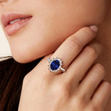 MSBLUE 3CT Lab Grown Blue Sapphire Halo Engagement Ring Silver Size 6.5