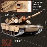 Supdex 1/16 RC Tank, Heng Long US M1A2 Abrams Army Toy with Smoke, Sound and Lights, Remote Control Tank That Shoots with Upgraded Metal Tracks, Idler and Sprocket Wheel, Steel Gearbox, Batteries*2