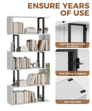 5 Tier Geometric Bookcase,S Shaped Bookshelf, Wood Decorative Storage Shelving, Modern Freestanding Display Shelves
