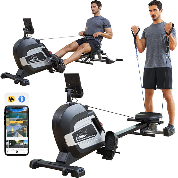 Pooboo Magnetic Rowing Machine 360 LB Weight Capacity, Folding Rower with Combination Strength Exercise, Tablet Holder and Comfortable Seat Cushion, Rower for Home Use pooboo
