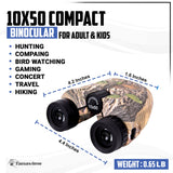 10x50 Compact Binoculars for Adults - Long Distance, High Powered Binoculars with Travel Case - Lightweight, Large Eyepiece, Water & Fog Proof - Hunting, Bird Watching, Cruise Tanaview