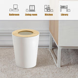 Ciao Stilista White Trash Can for Bedroom with Bamboo Lid, 2.4 Gallon Open Top Trash Can 2 Pack, Modern Aesthetic Garbage Can for Room Office Living Room, Small Bathroom Trash Bin Boho Style