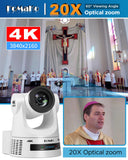 FoMaKo K600NW 4K 60fps NDI PTZ Camera, NDI|HX3 4K 60fps Output,20X Optical Zoom,Gen 3 AI Auto-Tracking, 3G-SDI HDMI NDI USB PoE, for Church Worship & Live Streaming, White