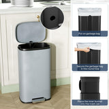 Arlopu 8/13.2 Gallon Step Trash Can, Stainless Steel Garbage Bin, Soft-Close Rubbish Bin with Removable Plastic Inner Bucket