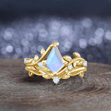 Oseew Kite Cut Moonstone engagement ring set MoonstoneWedding rings for women(Moonstone)