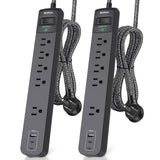 Addtam 2 Pack Power Strip Surge Protector – 5 Wide Spaced Outlets 3 USB