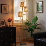 XZHGCEE Boho Floor Lamp for Living Room:3 Light Rattan Floor Lamp for Bedroom, Gold Standing Lamp with Foot Switch, Coastal Rustic Tall Lamp, No Bulb