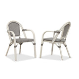 PURPLE LEAF Patio French Bistro Armchairs Set of 2, White Finish, Deep Blue