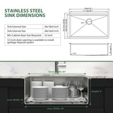30 Inch Undermount Kitchen Sink - Couoko 30x18 Undermount Single Bowl Kitchen Sink 16 Gauge Stainless Steel Deep Handmade Round Corner Under Counter Kitchen Sink with Accessories