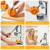 Manual Juicer, Heavy Duty Stainless Steel Hand Juicer Press, Lemon Squeezer for Pomegranates, Orange, Lime