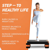 GYMMAGE Aerobic Exercise Step, Adjustable Aerobic Stepper for Exercise, Workout Step Platform for Step Up, 26.5" Step Deck with 4” 6” 8” Adjustable Height Risers, Women Home Gym Cardio Fitness