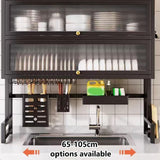 BYRTJSWX Over The Sink Dish Drying Rack, 3-Tier Stainless Steel with Cover & Knife Holder, Space-Saving Drain Rack for Kitchen Sink, Organizer for Dishes, Glasses, Bowls, Cutlery(Black,95cm/37.4in)