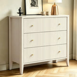 Fatmok Fluted 3 Drawer Dresser for Bedroom Set of 2, 34" Wide Chest of Drawers, Modern Wood Nightstand End Table with Metal Handles, Striped Storage Cabinet for Living Room, Hallway, Alabaster White