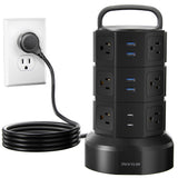 JACKYLED Power Strip Tower Surge Protector, 12 AC 6 USB (2 USB C), 1050J