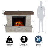 Real Flame Odette 64" Grand Electric Fireplace, Natural Look of Stacked Stone, Replaceable Fireplace Insert Heater, Realistic Log and Flame Effect, Remote Control, Timer (Natural Stone)