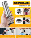 CIRCLE JOY Electric Wine Opener Rechargeable 5-in-1 Stainless Steel Wine Gift Set with Foil Cutter, Wine Aerator Pourer, Wine Drip Ring & Vacuum Stopper, Ideal Gifts for Wine Lovers, Silver