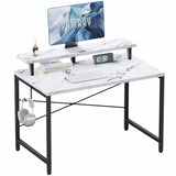 Pamray 32 Inch Small Computer Desk with Monitor Stand, Simple Office Desk with Headphone Hook for Small Spaces, Kids Study Writing Table for Bedroom, Marble