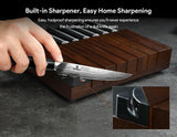 Piklohas Steak Knives Set of 8 with Drawer Organizer Built-in Sharpener, 4.6 Inch Non Serrated Dinner Knife, Forged German Steel Damascus Pattern Straight Edge Meat Knife with Full Tang Handle, Black