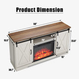 AMERLIFE 59" Fireplace TV Stand for TVs up to 65", Farmhouse Entertainment Center with Sliding Barn Doors, Storage Cabinets and Adjustable Shelves, Distressed White & Barnwood