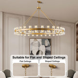 60 Inch Gold Wagon Wheel Chandelier with Crystal Shade, 60 Lights