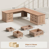Farmhouse 78.7" Executive L Shaped Desk with 6 Drawers, Home Office Desk with Power Outlet, File Cabinet Storage