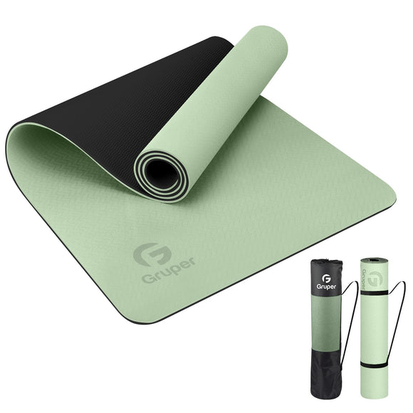 Gruper Yoga Mat Non Slip, Eco Friendly Fitness Exercise Mat with Carrying Strap,Pro Yoga Mats for Women,Workout Mats for Home, Pilates and Floor Exercises (Matcha Green/Black) Gruper