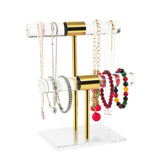 Acrylic Bracelet Holder, Necklace Holder Display Stand, 2 Tier T-Bar Jewelry Organizer, Stainless Rod Tangle-free Countertop Jewelry Rack