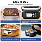 EDCREATY Electric Heated Lunch Box, 1.5L - 6.3 Cups 100W Rechargeable Smart Self-Heating Food Warmer with Removable Divider, Spoon, Fork, BPA Free, Portable Lunchbox for Car Travel Office Black