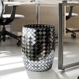Escenzy Black and Gold Bathroom Trash Can Mosaic Glass 5L | Decorative Small Garbage Can | 7" x 10" | Luxury Waste Basket for Bathroom, Office, Bedroom & Kitchen | Shiny Decorative Bathroom Accessory