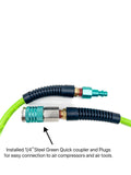 SYXQT Hybrid Air Hose 1/4-Inch,300 PSI Heavy Duty,Lightweight,Kink Resistant,All-Weather Flexibility with 1/4-Inch Aluminum Quick Coupler and Plug,Red (3/8''Hybrid Air Hose blue, 1/4''100FT)