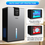 PSOS Dehumidifier, Dehumidifiers for Home, 98 OZ Water Tank, (1000 sq.ft) Quiet Dehumidifier for Basement Bedroom Bathroom with Humidity Display, Auto Shut Off, Relaxing 7 Color Ambient Light(Gray)