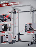 Major Fitness Drone3 Smith Machine with Weight Bench, All-in-One Home Gym Squat Rack with Cable Crossover & Pull-Up Station, Heavy-Duty Full-Body Workout for Strength Training, Black