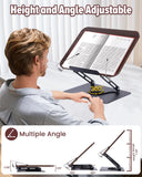 ASIEIT Book Stand for Reading, Adjustable Book Holder with 360° Rotating Bases & Elastic Page Clips, Foldable Bible Stand, Portable Reading Stand for Bible, Recipe, Magazine, Tablets, Laptops, Brown