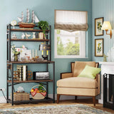 Denkee Large Bakers Rack with Power Outlets, 38 Inch Microwave Stand with Storage, 5-Tier Coffee Bar Stand, Industrial Kitchen Shelf Rack, Rustic Brown