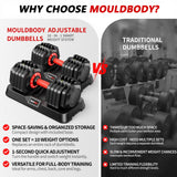 Mouldbody Adjustable Dumbbell Set Pair 50 lb, Adjustable Dumbbells 10-in-1 Free Weight Set, 1-Second Dial Weight Adjustment,Space-Saving Design with Storage Base, Home Gym Strength Training Equipment