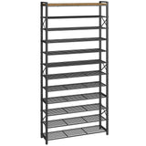 YATINEY 12-Tier Shoe Rack, 39.4" L Shoe Shelf for 54-60 Pairs of Shoes, Tall Shoe Storage Organizer with Metal Frame, Large Capacity Shoes Rack for Entryway, Closet, Rustic Brown and Black SS40BR