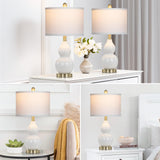 Rinweey Double Gourd Ceramic Table Lamps Set of 2, Modern White Bedside Lamps for Night Stand, Contemporary Nightstand Lamps for Bedroom Living Room (Bulb Included)
