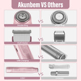 Akunbem 2 in 1 Women Electric Shaver Dual Head Bikini Trimmer for Women IPX7 Waterproof Wet & Dry Use Body Hair Trimmer and Facial Hair Remover for Bikini Underarm Leg Arm Body Face, Pink