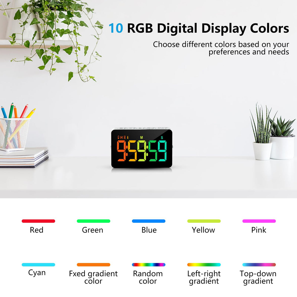 (2 Packs) Rechargeable Timers，Digital Kitchen Timer with 10 Dynamic RG ...