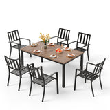 PHI VILLA Patio Dining Set for 6, Stackable Chairs&Wood-Like Table