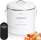 Kitchen Compost Bin – 1.3 Gallon Countertop Farmhouse Compost Container With Lid