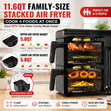 11.6QT Dual Basket Air Fryer Oven, Vertical 2-Basket Design, 6-in-1 Presets Function with Digital Touchscreen, Sync & Match, Easy to Clean, Dishwasher Safe, Family Meals