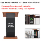 Customizable Logo & Text Podium Stand,Wood Lectern with Lockable Wheels,15MM Particle Board,Church Pulpit with Storage, Mic Stand Space,Wooden Podium for Seminars and Schools (Customized B)